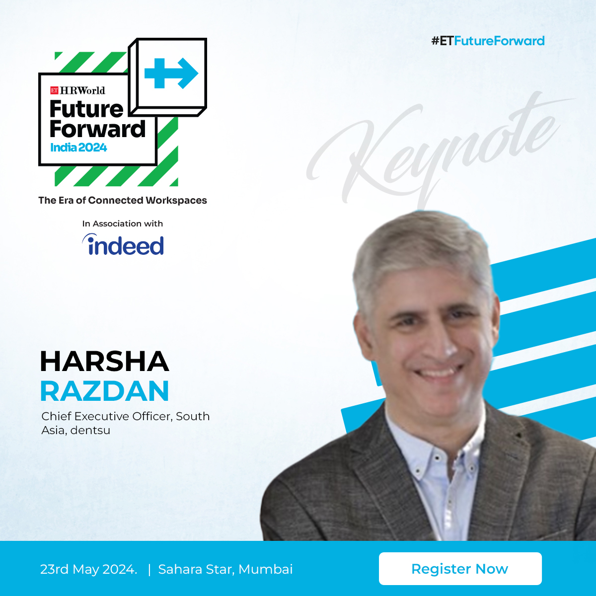 Delighted to announce @HarshaRazdan, Chief Executive Officer, South Asia, @DentsuIN, as our Keynote Speaker at #ETFutureForward 2024! Don't miss this opportunity to learn from the very best!

Register Now: bit.ly/49oakZp

#ETHRWorld #EconomicTimes #Summit #HR #HRLeaders