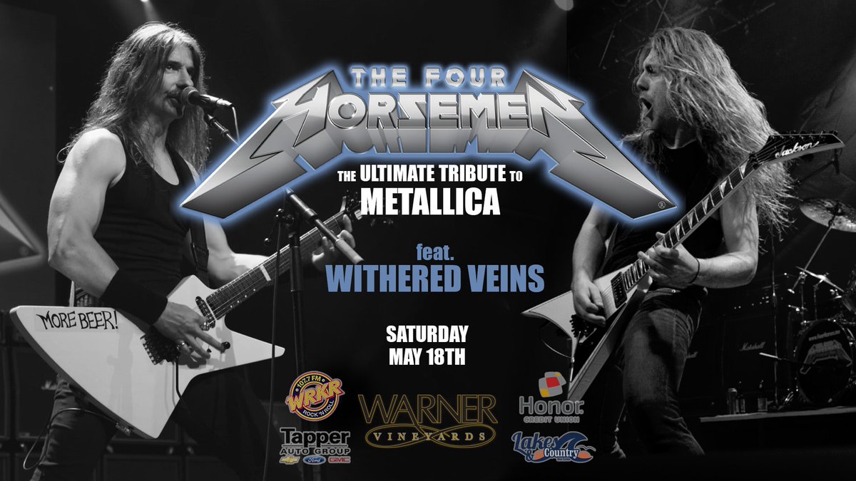 Paw Paw! We'll be there in 5 days!!! We can't wait to rock with you and The Four Horsemen Metallica Tribute! See you at Warner Vinyards on Saturday night 😎