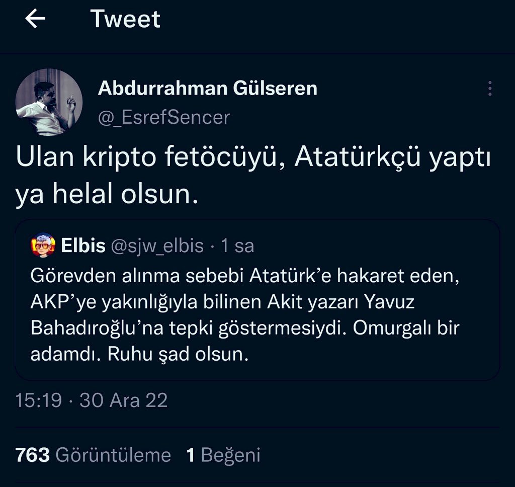 Oç özdemir in ağzından Sinan Ateş ve hayranlık duyduğu yetiştiği ekol 

Nevzat Köseoğlu ve Fetullah Gülen diye arama motoruna yazmanız yeterli . 

#SinanAteşiçinAdalet