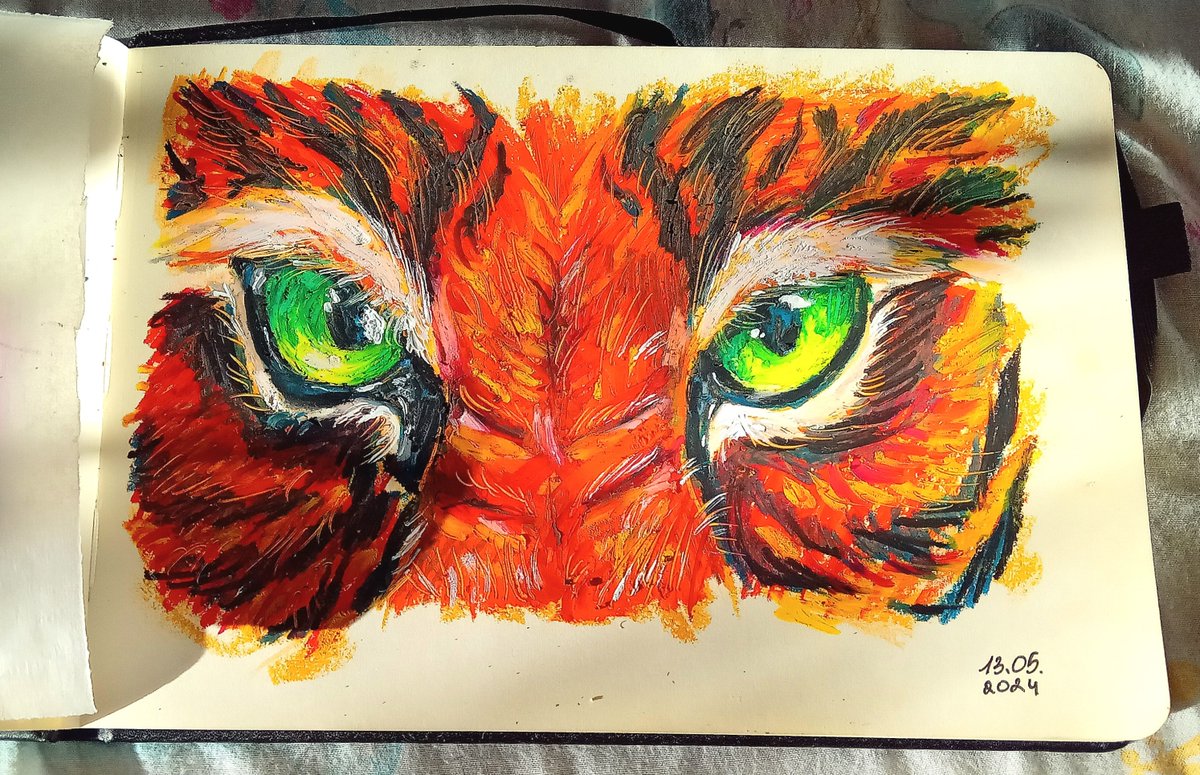 Кривенький скетч оченят тигра, або як Ялинка радіє новій олійній пастелі👀

#sketch #ArtistOnTwitter #art #arttwt #traditionalart  #sketchbook 
 #УкрАртПідтримка  #украрт  #illustration #artmoots