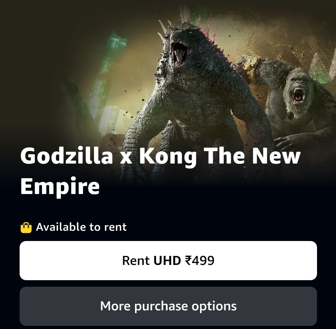 Godzilla and the almighty Kong face a colossal threat hidden deep within the planet, challenging their very existence and the survival of the human race.

#GodzillaXKongTheNewEmpire (2024) by #AdamWingard, now also available for RENT on @PrimeVideoIN Store #GoogleTV &