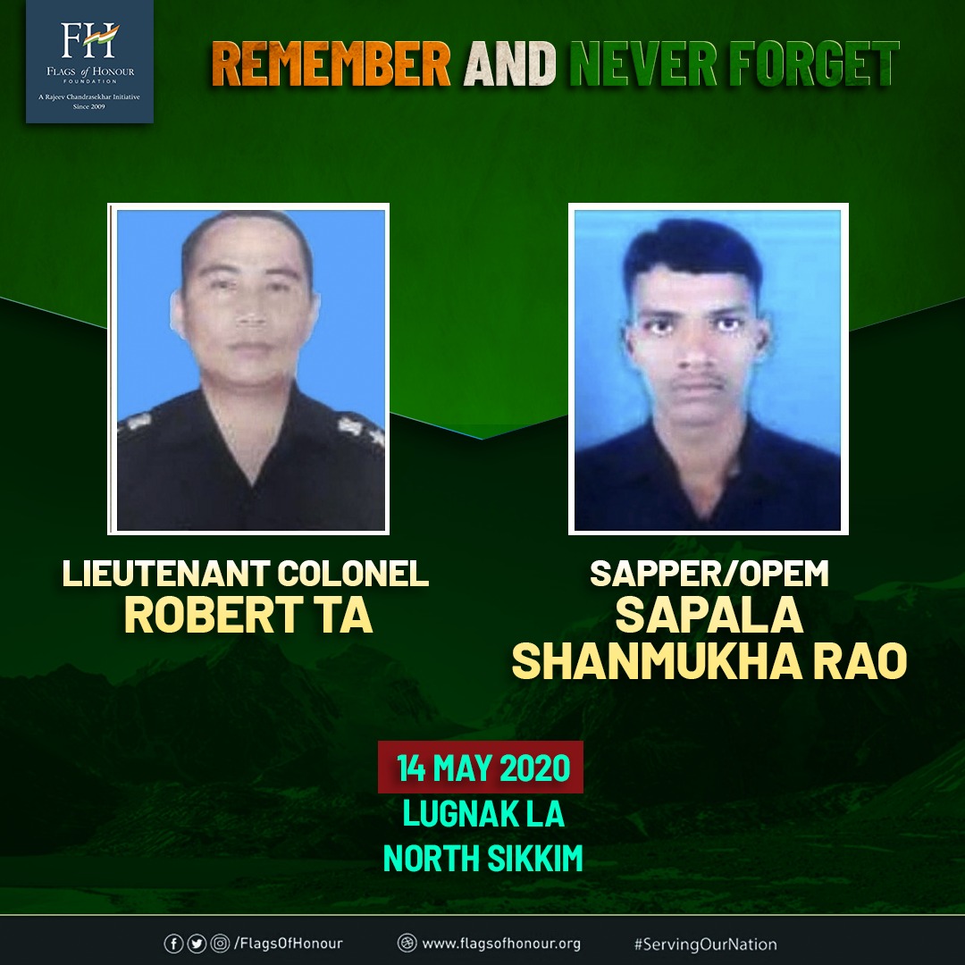 Lt Col Robert TA & Sap/OPEM Sapala Shanmukha Rao lost their lives #OnThisDay 14 May in 2020 after an avalanche hit their snow clearance patrol party in Lugnak La, Sikkim. #RememberAndNeverForget the service of the Bravehearts in difficult terrains. #ServingOurNation