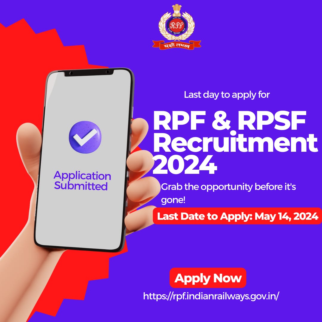 Last call ⏰
Today's the final day to apply for RPF & RPSF #recruitment 2024. Don't miss out on this chance to serve and protect. 
Apply now! 
For more details, visit @RPF_INDIA Website:-  rpf.indianrailways.gov.in 
#RPFRecruitment #RPF @RailMinIndia