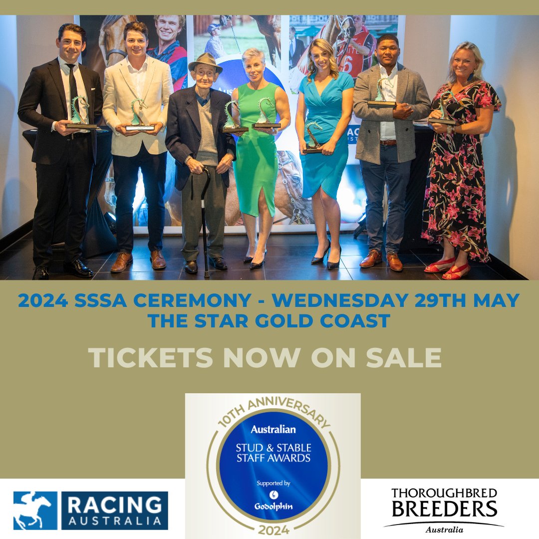 A reminder that tickets are now on sale for the 2024 Australian Stud & Stable Staff Awards Ceremony at The Star Gold Coast. This year marks the 10th anniversary of these special awards which play a vital role in recognising and celebrating the unsung heroes of our industry.