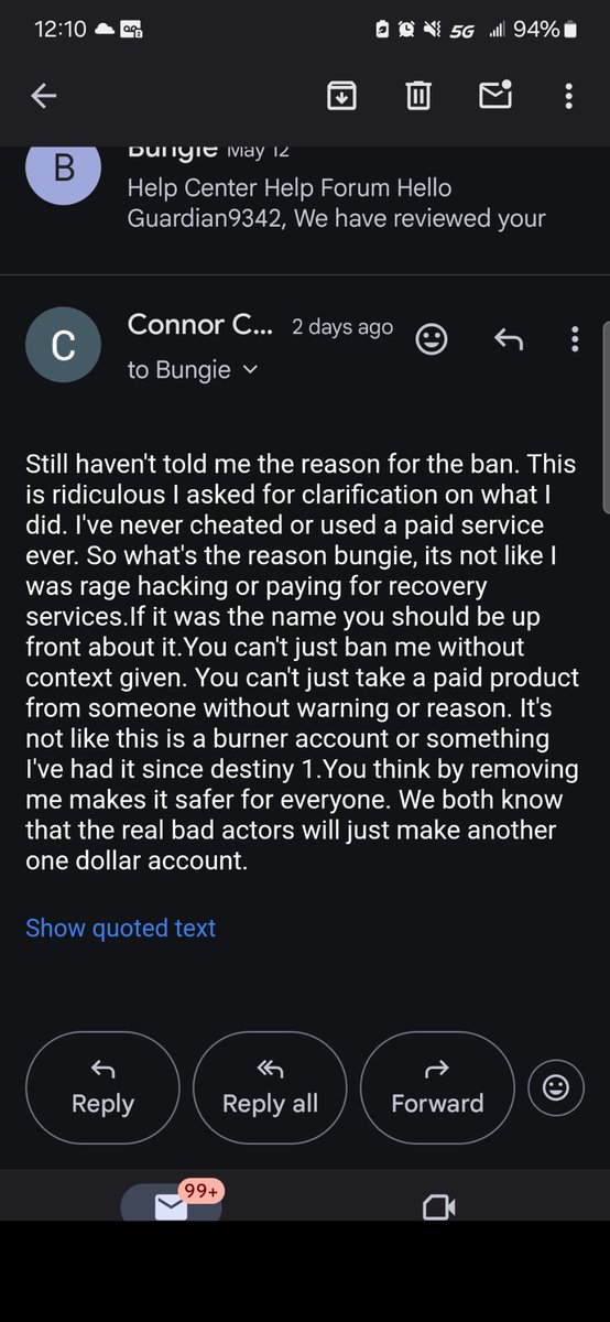 Fix69603115's tweet photo. @BungieHelp bungie I recently got a ban, and I've asked multiple times for confirmation on the reason. https://t.co/ahV3ycxldC