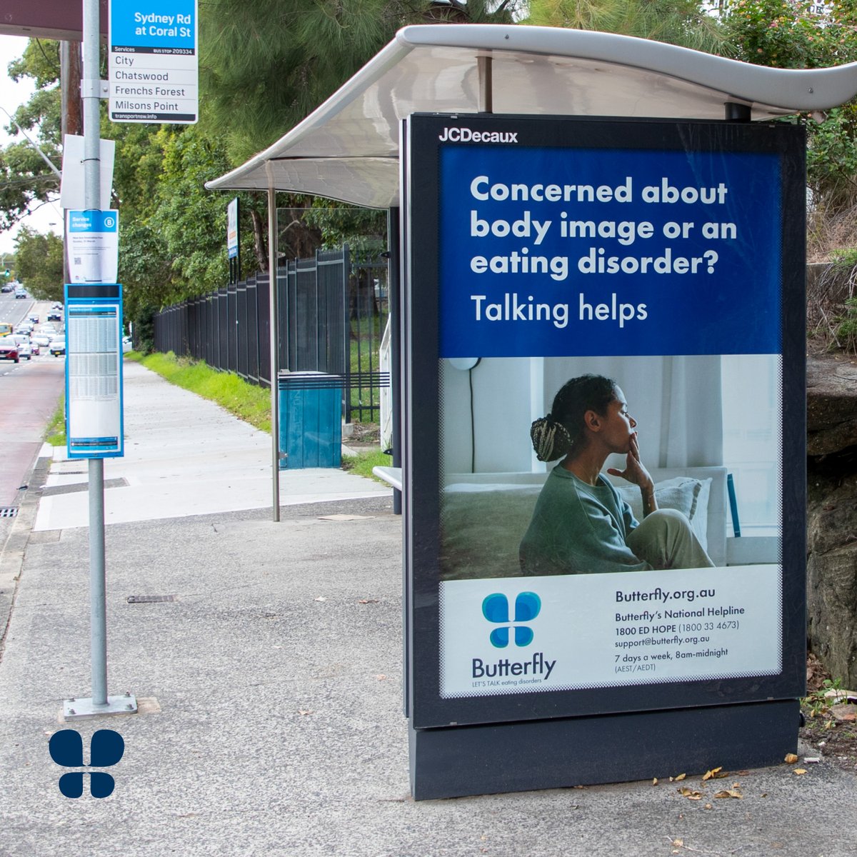 With the number of people impacted by eating disorders rising by 21% since 2012, community awareness has never been more important. A big thanks to @JCDecauxGlobal for their generous support in providing us with billboards across NSW, VIC & QLD to encourage help-seeking.💙🦋