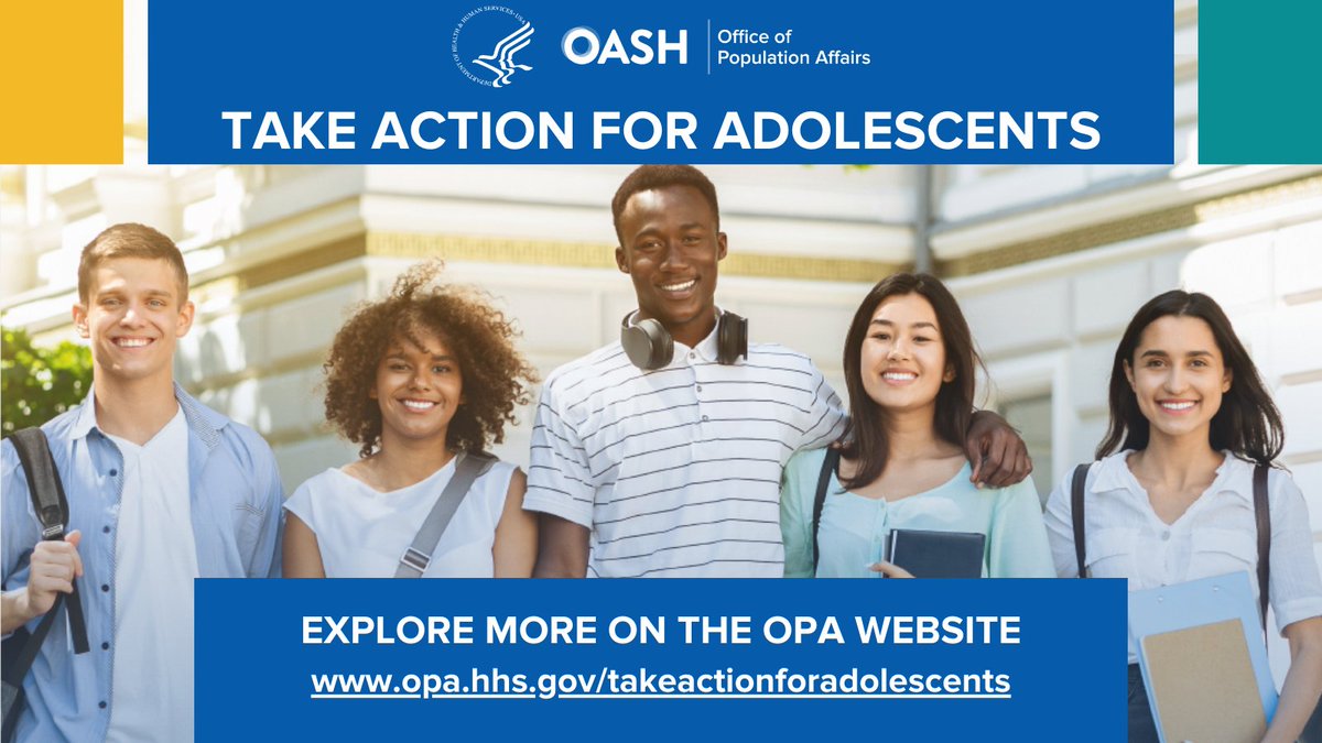 Supporting, translating, and disseminating research and data on adolescent health and well-being is key to advancing policies, programs, and practices. Learn more from #TakeActionForAdolescents. opa.hhs.gov/takeactionfora… @HHSPopAffairs