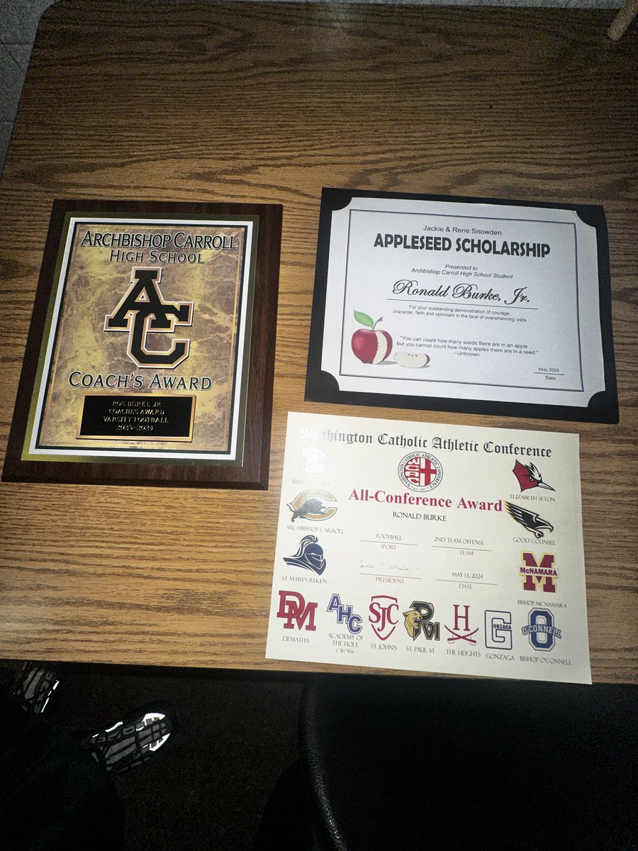great day at ACHS Honors Convocation, I’m blessed to be awarded The Archbishop Carroll Coaches award, The Appleseed Scholarship, WCAC all conference, along with other awards. #AGTG @CoachQuick_ @ACHSWashDC