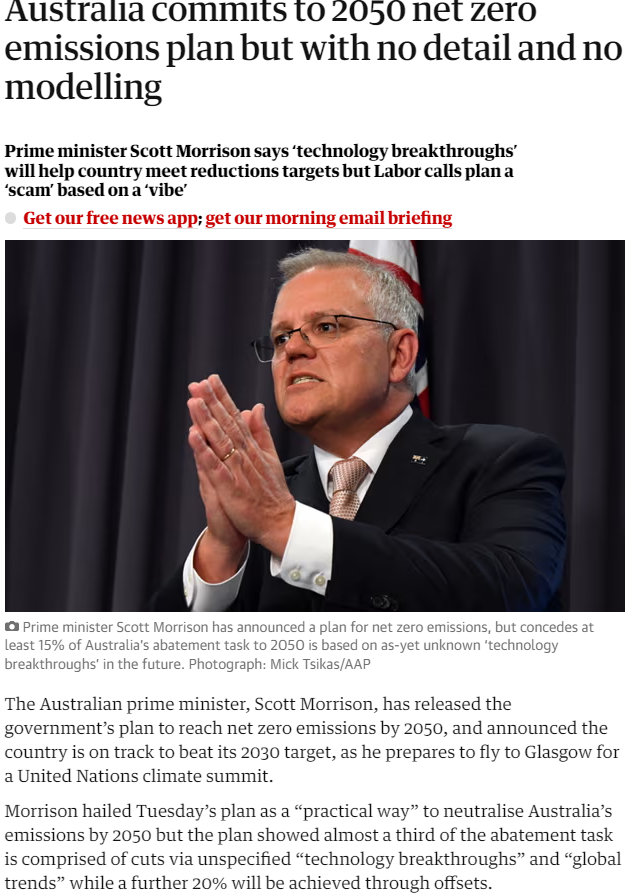 .
Do you remember when you lost faith in a politician you trusted? A leader you believed in. 
Net-Zero was signed off by Scott Morrison. 
Sounds like a Labor headline of 2024 - no detail. 
Non disclosure and opacity - Labor and transparency.

'Scam, based on a vibe' - LABOR.