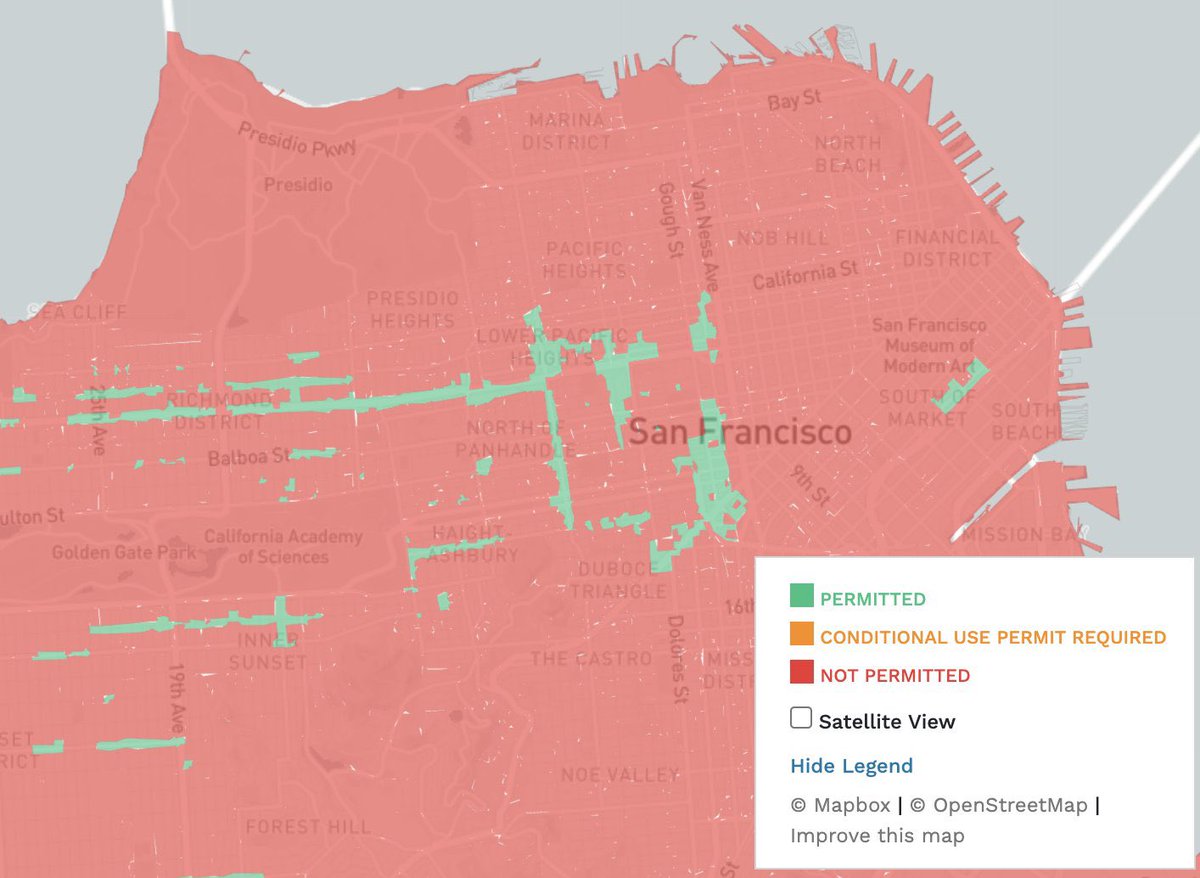 Places where it’s legal to open a 24 hour coffee shop / bookstore (with or w/o a cat) in San Francisco, in green This isn’t capitalism. It’s state central planning gone horribly wrong