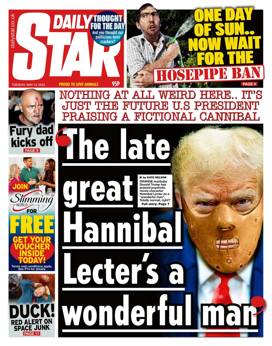 🇬🇧 The Late Great Hannibal Lecter's A Wonderful Man

▫Donald Trump has given a bizarre compliment to fictional killer Hannibal Lecter while speaking to his fans at a huge rally in New Jersey
▫@KateNelson999
▫is.gd/bBdyBI 👈

#frontpagestoday #UK @dailystar 🇬🇧