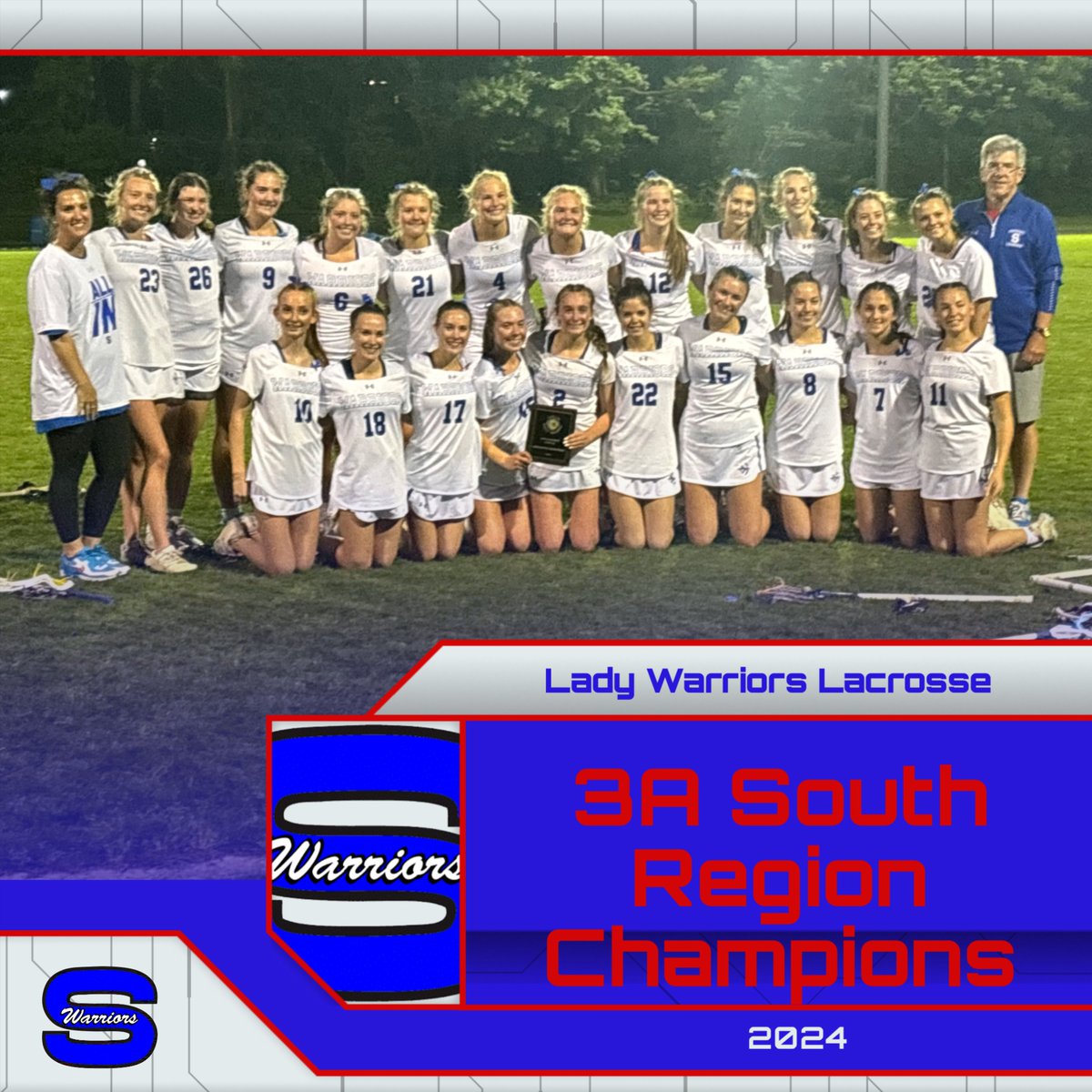 Congratulations to the Lady Warrior lacrosse team on their 3A South Region Championship. Go Sherwood! @shs_warrior @laxsherwood