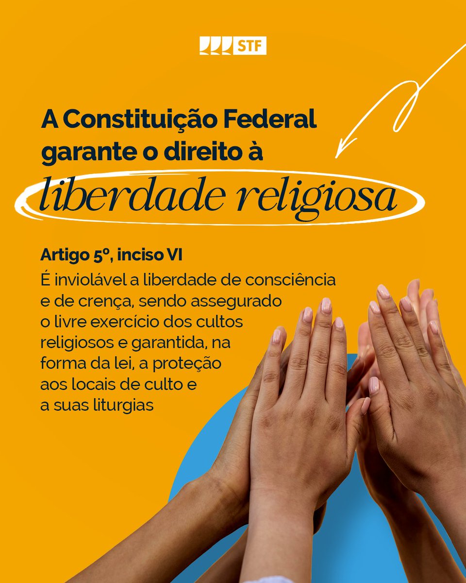 A liberdade religiosa é um direito fundamental no Brasil, garantido pela Constituição 📗 #Acessibilidade #PraTodosVerem #PraCegoVer: contém descrição acessível.