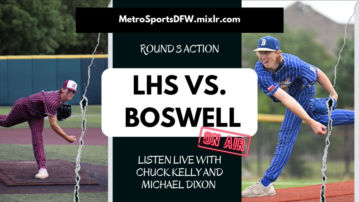 THE ACTION IS BACK! 🤠 

Round 3 ⚾️ between <a href="/Legacyrebels/">Midland Legacy High School</a> and <a href="/boswellhs/">Boswell High School</a>
is LIVE on Thurs, Fri and Sat if necessary.   

Airtime for game 1 on Thursday is 6:30pm.   

Join <a href="/ChuckKellypbp/">Chuck Kelly</a> &amp; <a href="/mdixonair/">Michael Dixon</a> for all the play-by-play on the Mixlr app or MetroSportsDFW.Mixlr.com 🎙️