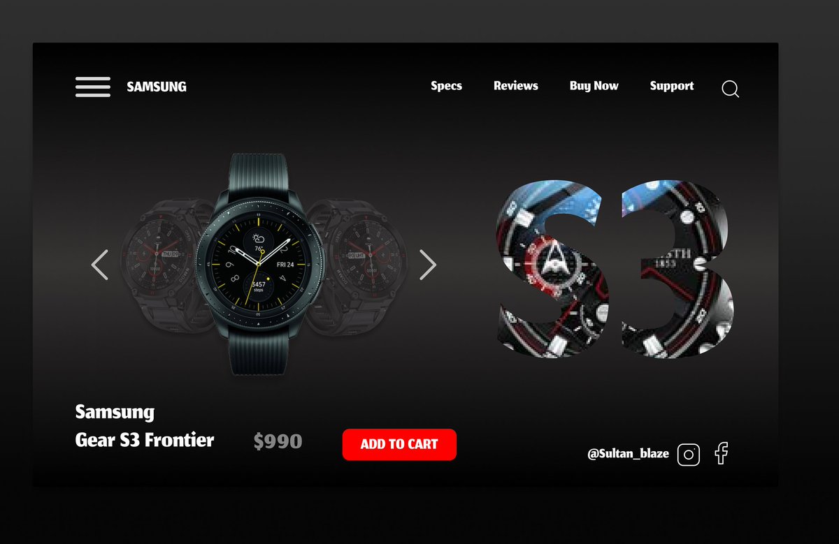 sultan_blaze0's tweet photo. An E-Commerce Web page for Samsung watch.
Inspired by @rexkelvin007 .
#FigmaPlugins #uxdesign #uiuxdesign https://t.co/8l0f8dq8K2