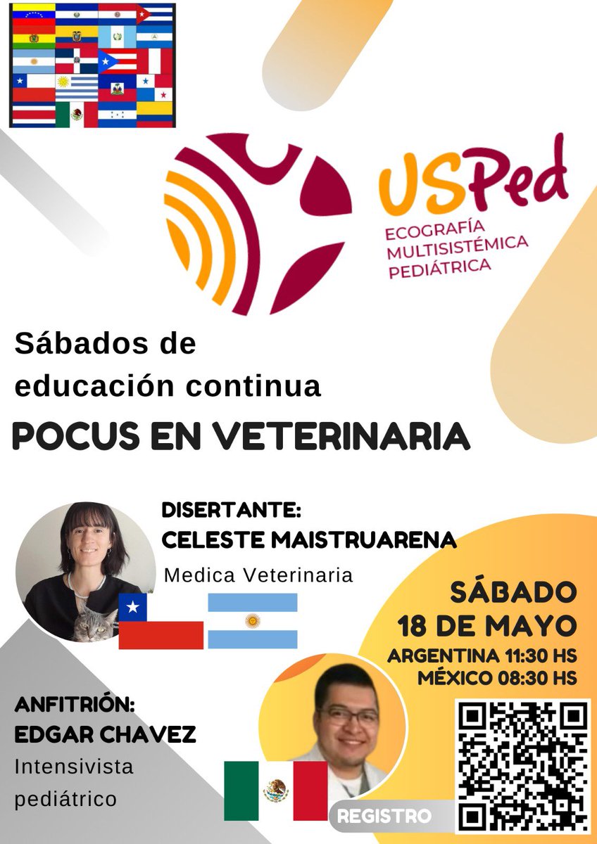 ¿Haces POCUS?
¿Tienes mascotas?
Sábados de #POCUS🎙️Presenta:

“POCUS en #Veterinaria”🔊🐶🐕🐖🐴🐮

Ponente: Dra. @celes_mais 🇨🇱🇦🇷
Anfitrión: @Cafecito_Ranks🇲🇽#PedsICU

🗓️18/05 con USPed