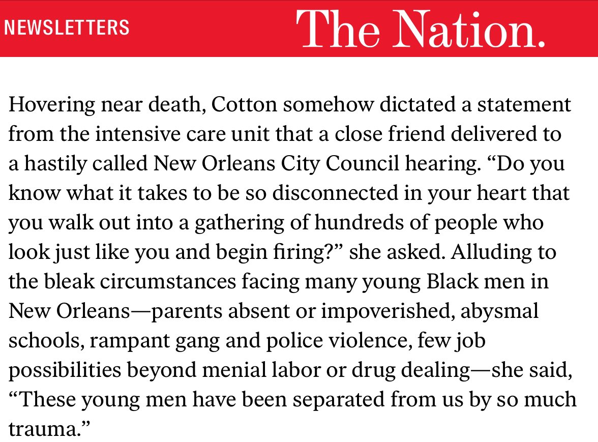 A black man steps into a crowd, pulls out a gun and shoots 20 other black people at a Second Line jazz parade in New Orleans. One of the victims, a professional racial justice activist, gravely wounded, issues a statement: “How could white people do this to us?”