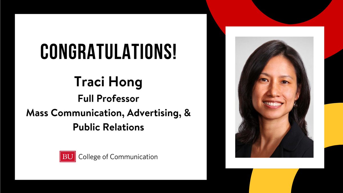 Please join us in congratulating COM's own @TraciJHong as one of the BU Charles River Campus faculty members promoted to full professor! Thank you, Professor Hong, for your research and your contributions! Congratulations! More at spr.ly/6010d6ODE