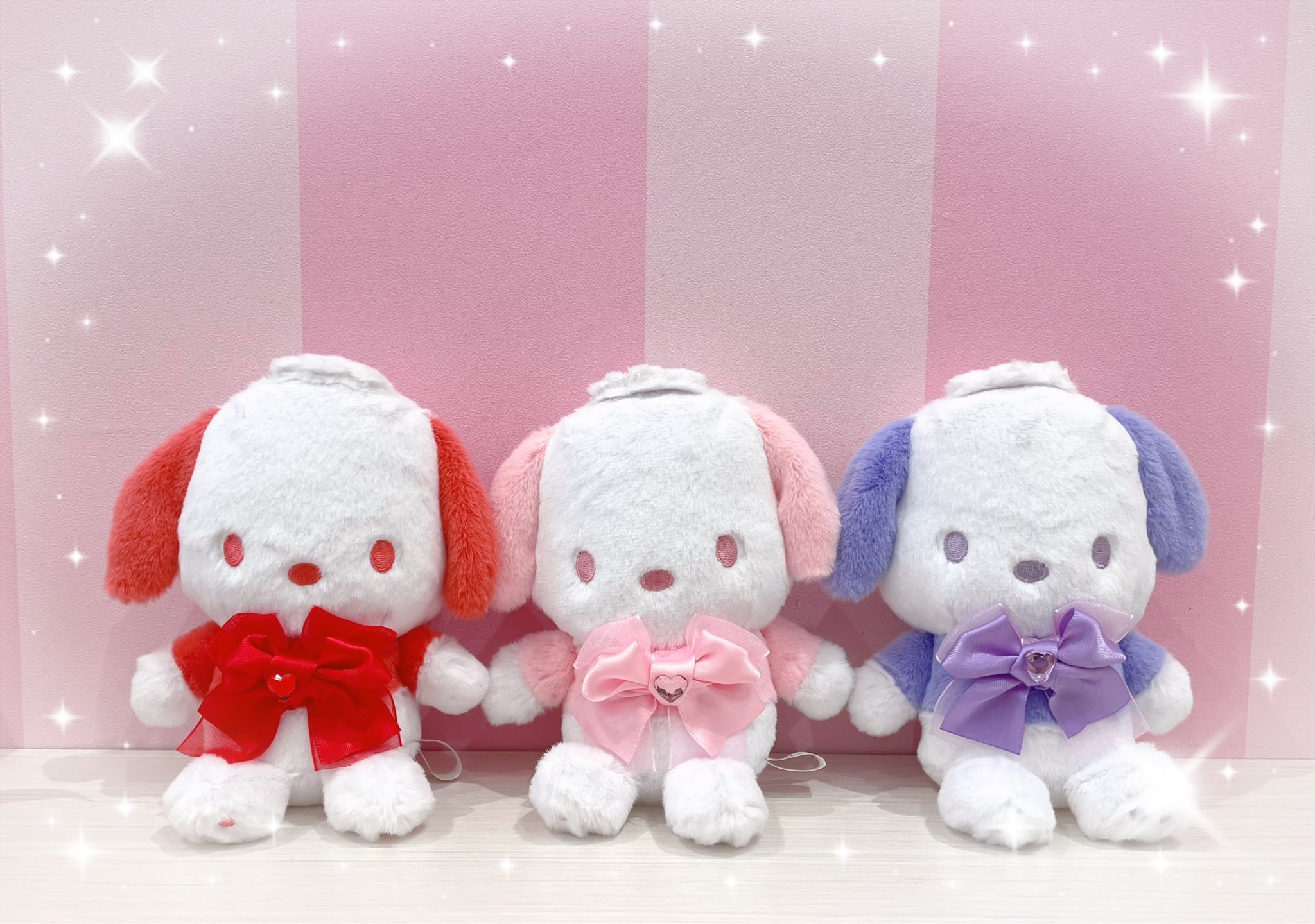 サンリオキャラクター大賞　むにゅぐるみパティオ　天使　ポチャッコ サンリオ」シナモン、ポチャッコ、クロミたちがパステルカラーで