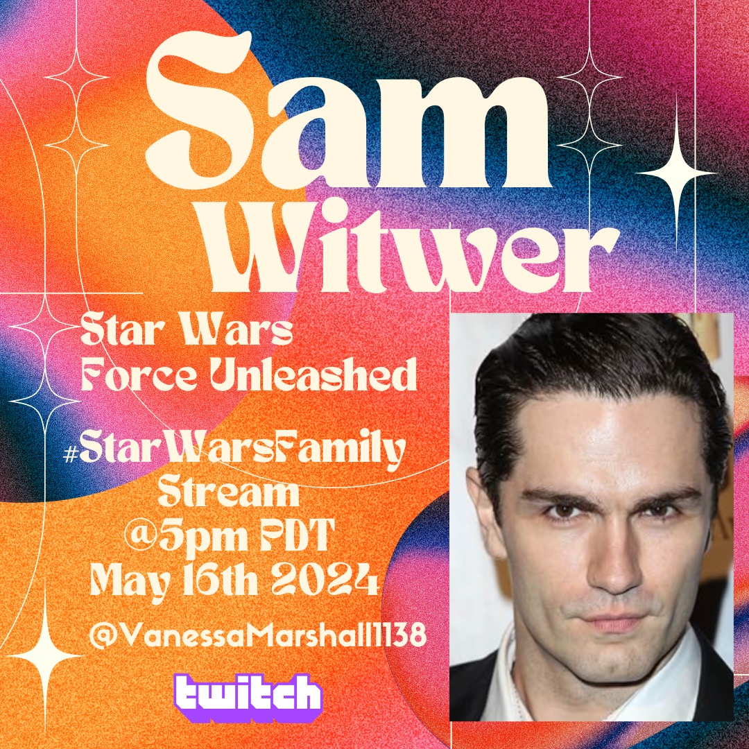 Let's play Star Wars Force Unleashed with @SamWitwer on Thursday MAY 16th on Twitch @ 5pm PDT! Another epic #StarWarsFamily stream - followed by an intergalactic Sebacc game at 7pm PDT! twitch.tv/vanessamarshal…