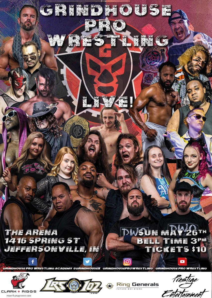 👀Tickets are NOW ON SALE for our next event and it's going to be explosive! 💥 Sun May 26, 3 PM The Arena 1416 Spring St Jeffersonville, IN 🎟️🔗: simpletix.com/e/grindhouse-p… Sponsored by @ClarknRiggs @LRS102TheWalrus Prestige Entertainment & Ring Generals #WWERaw