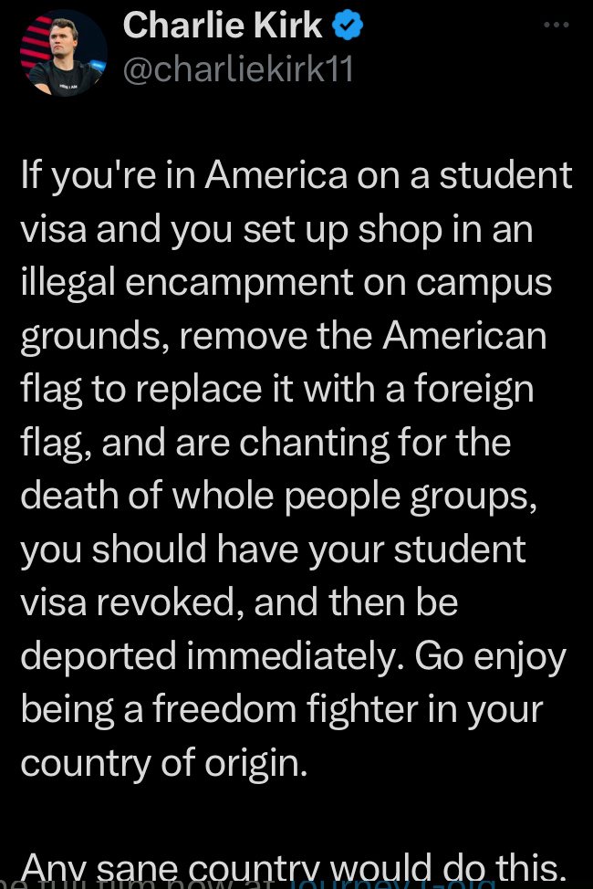 Revoke student visas & deport those students that participate in illegal campus encampments. Let them campaign as 'freedom fighters' in the countries they are defending & supporting‼️‼️ We don't want them here😡