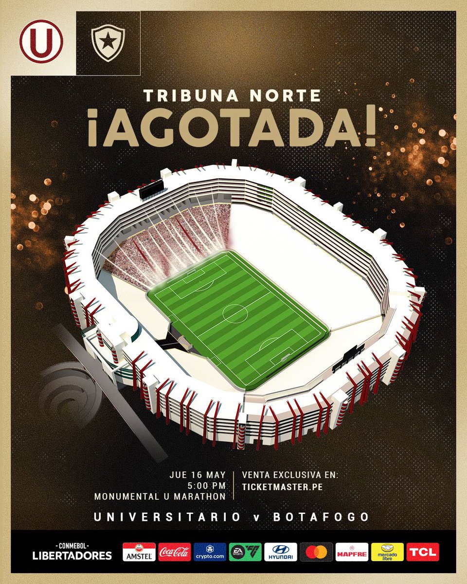 🥁 𝗡𝗢𝗥𝗧𝗘 𝗗𝗜𝗖𝗘 𝗣𝗥𝗘𝗦𝗘𝗡𝗧𝗘 🔥 Agotamos las entradas de la tribuna norte para este jueves ante Botafogo. 🎟 ¡Todos a alentar al campeón en su duelo copero! ▶️ bit.ly/3QDF6qH #Los100DelÚnicoGrande