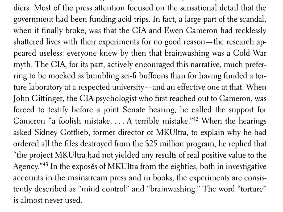 Forgot Naomi Klein's The Shock Doctrine opens with a chapter on MKULTRA. A great summation of how the CIA used one particular aspect of their MK studies—the acid tests—to manage perception of the program, promoting it publicly as a failure.
