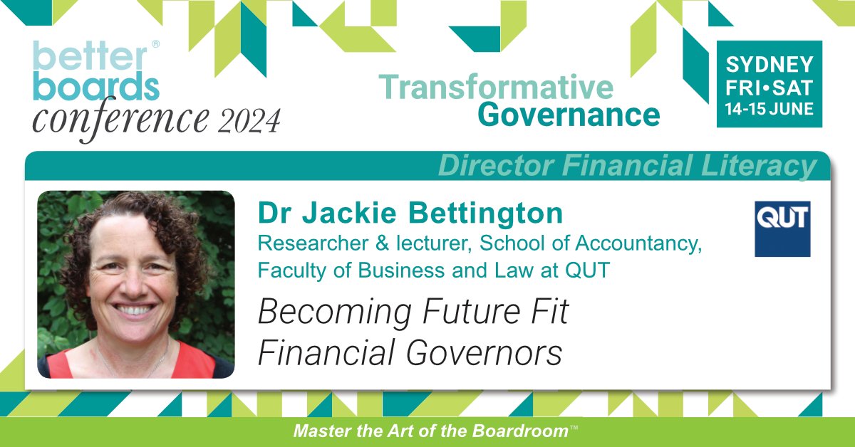 betterboards's tweet image. 🤔 Do your NFP #Directors have the requisite capability for #FinancialMonitoring? 🤔

Dr Jackie Bettington from @QUT helps directors to become future fit financial governors @ the #BetterBoards Conference, June 14-15!

Have you booked?
betterboards.net/conference/ses…
#NonProfitExcellence