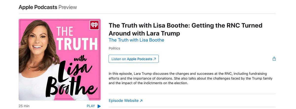 🇺🇸 The latest 'The Truth With @LisaMarieBoothe' podcast! The Truth with Lisa Boothe: Getting the RNC Turned Around with @LaraLeaTrump podcasts.apple.com/us/podcast/the…