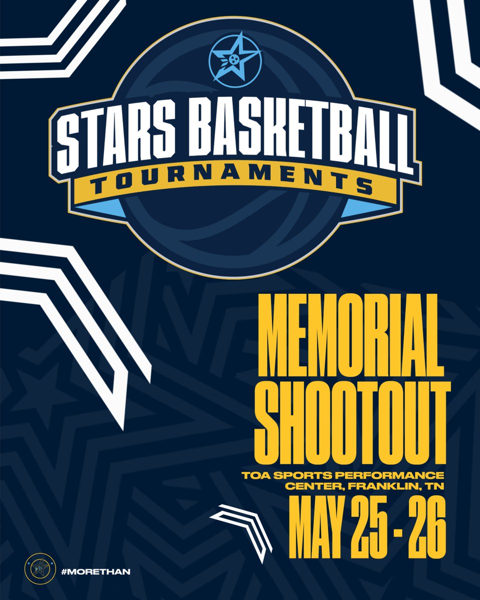 We can't wait to host the Memorial Shootout coming up May 25 - 26 @ TOA Sports Performance Center (Franklin, TN). It's not too late to register your team (Boys & Girls Grades 5 - 8) for some great hoops action. Visit starsbasketballclub.com/summer-events/ for more info.