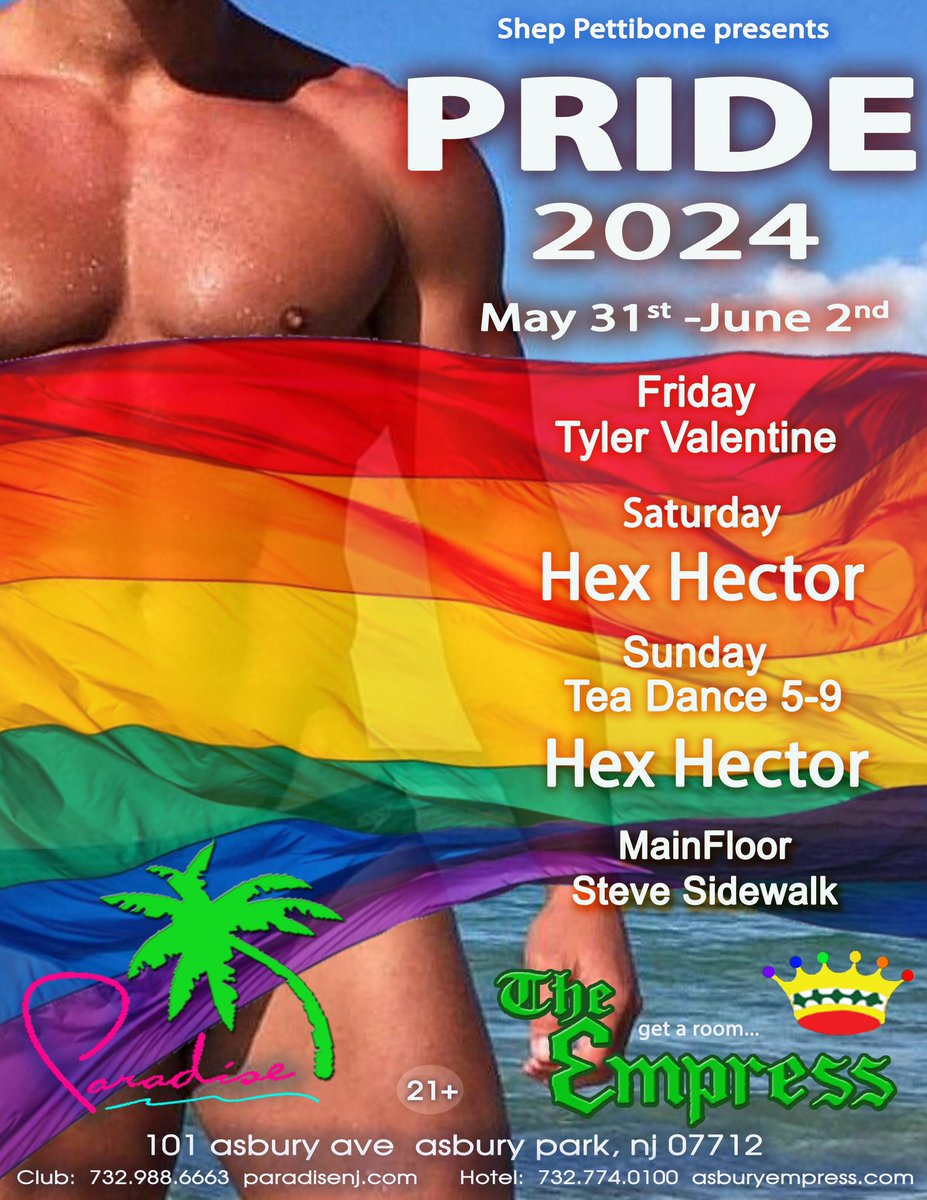 Pride 2024 🏳️‍🌈🏳️‍⚧️ May 31st - June 2nd #asburypark #paradisenj #LGBTQ #gaypride #Igbt #gaybar #pride #PrideMonth #Pride2024 #Igbtpride #pride2024🏳️‍⚧️🏳️‍🌈 #asburypride #paradiseclubnj #pride🌈 @ILoveGayNJ