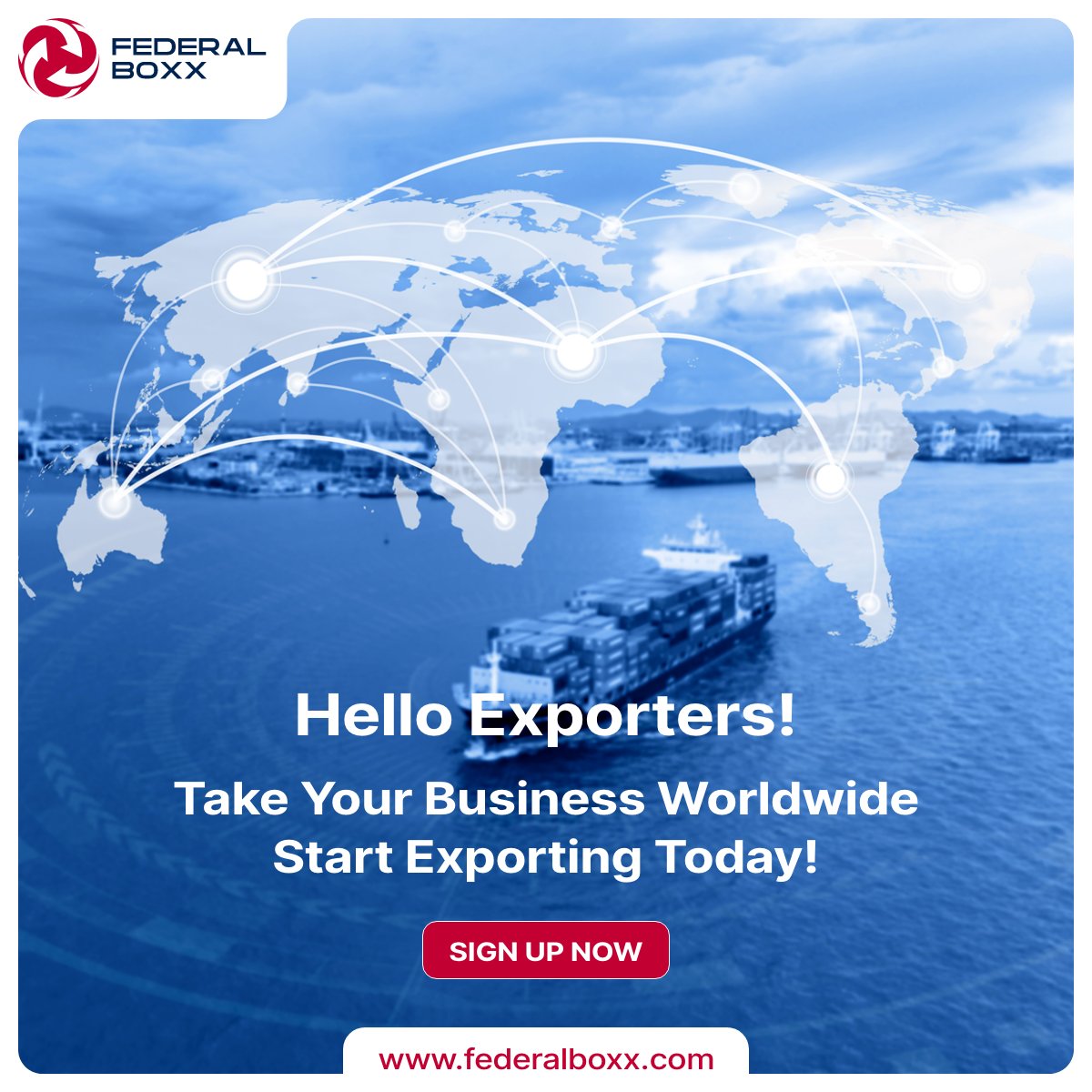 Hey Exporters!  Ready to take your business to new heights? Start exporting worldwide with FederalBoxx! Sign up now and unlock global opportunities. #Exporters #GlobalMarket #BusinessExpansion #Exporting #InternationalTrade