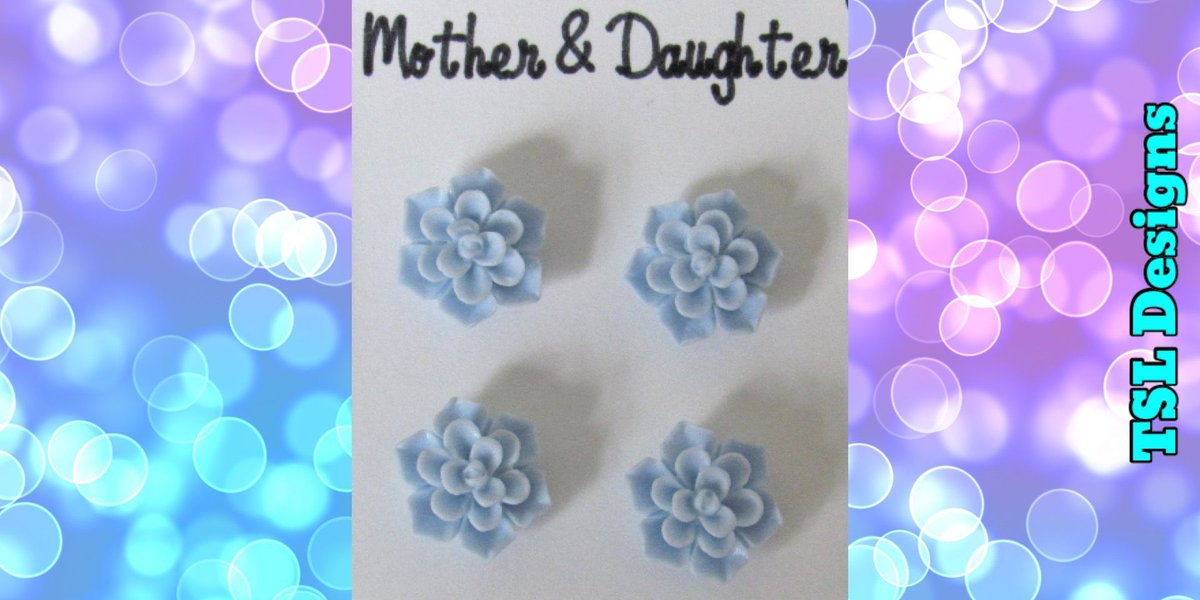 Mother and Daughter Light Blue Succulent Stud Earrings, Set of 2 buff.ly/3PVHl7E #earrings #studearrings #succulentearrings #motherdaughter #handmade #jewelry #handcrafted #shopsmall #etsy #etsyhandmade #etsyjewelry