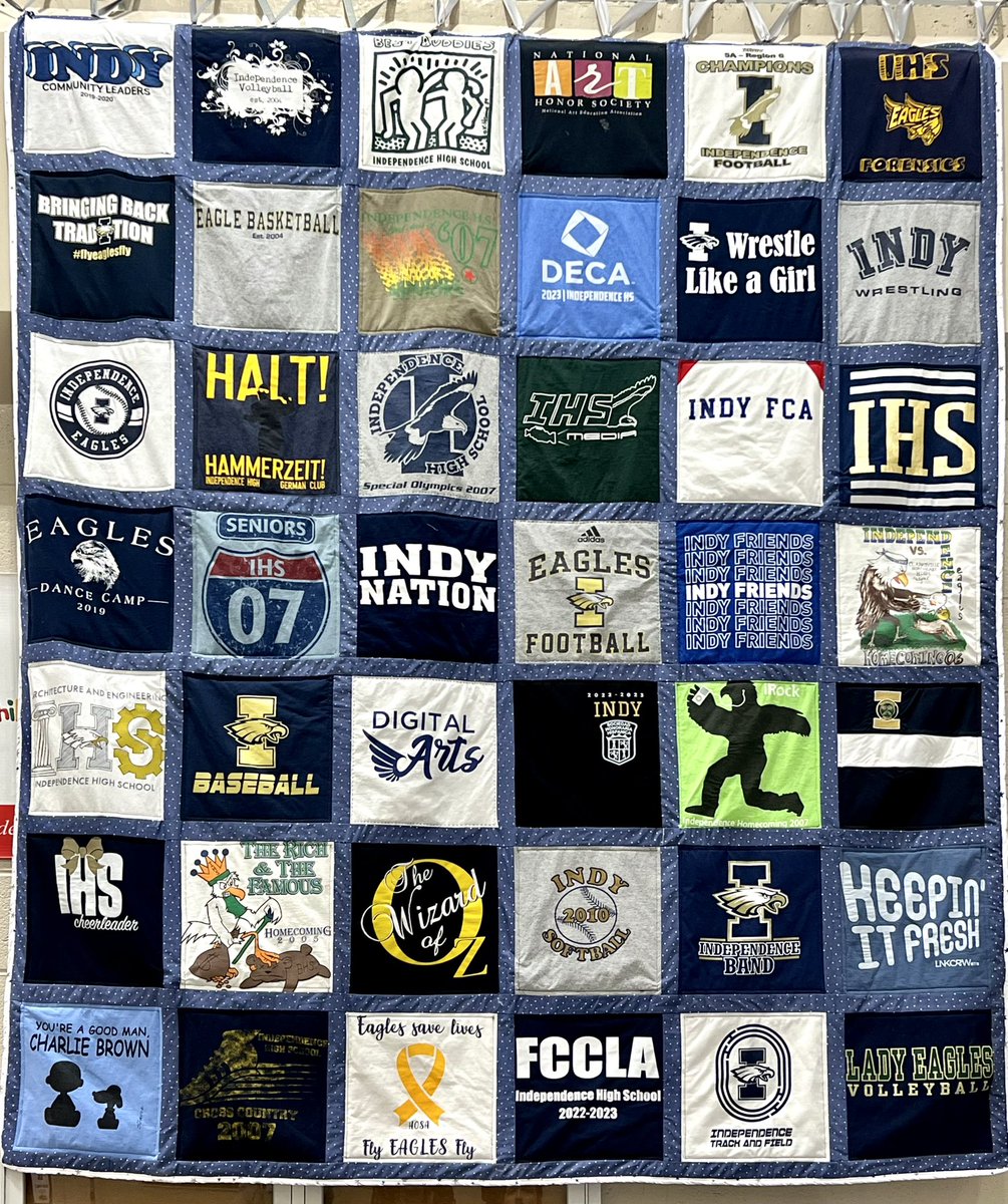 Check out the AMAZING t-shirt quilt made by Mrs. Grindstaff in honor of Indy’s 20th Anniversary! <a href="/wcsCCTE/">wcsCCTE</a> <a href="/wcsIHSathletics/">Independence Athletics</a> <a href="/wcsIHS/">Independence High</a>