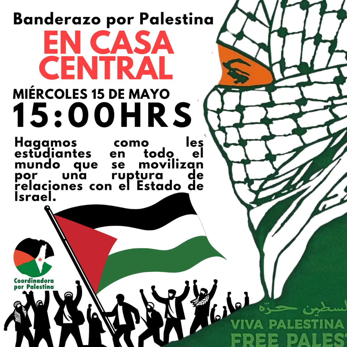 Banderazo por Palestina
🗓️ Miércoles 15
🕒 15:00
📍 Casa Central UChile
      Av. Libertador Bdo. O'Higgins 1058

🏠Invitan:
▪️Comité de Solidaridad por Palestina U Chile
▪️Comité de Solidaridad por Palestina USACH

#FinAlGenocidio
#BoicotAcadémico
#UniversidadesLibresDeApartheid