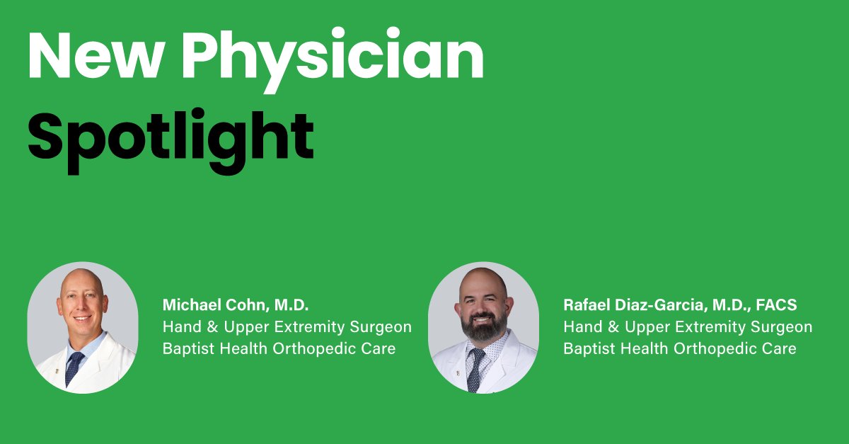 We are pleased to announce the addition of two new surgeons joining Baptist Health Orthopedic Care, offering patients specialized treatment for hand and upper extremity injuries.

Learn more: 
orthopedics.baptisthealth.net/baptist-health…

#OrthoTwitter