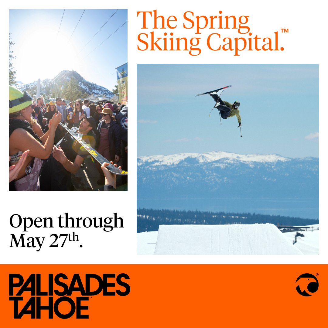 Just two more weeks of skiing and riding at the #springskiingcapital We're open daily through Memorial Day, May 27th! Grab your Spring Ticket Trio to lock in 3 fully-transferrable days at just $99/day. Spring Ticket Trio: palisadestahoe.com/plan-your-visi…