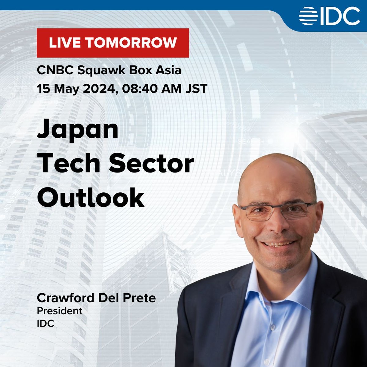 I look forward to joining the ⁦@CNBC⁩ squawk box Asia team to discuss IT trends in Japan on May 15. See you there!