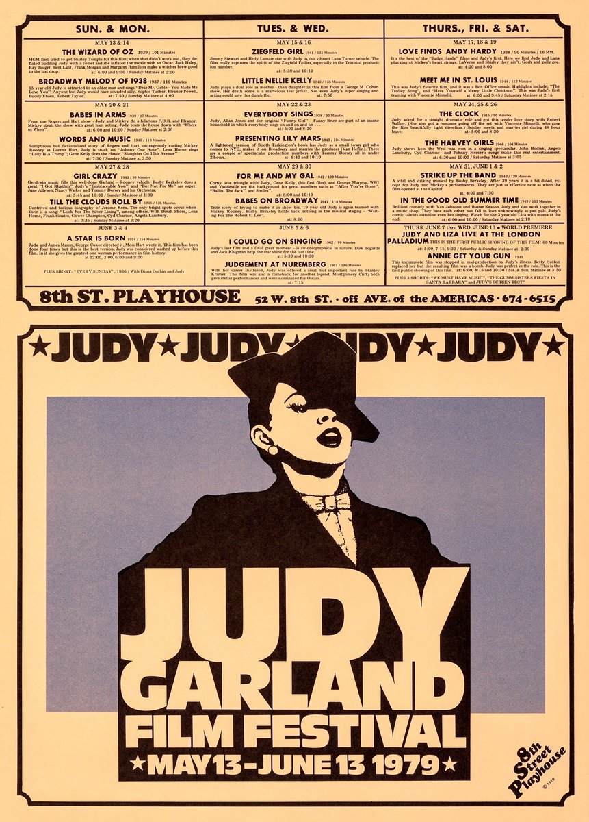 May 13, 1979:  The first day of a month-long Judy Garland Film Festival in New York City.

#judygarland #thejudyroom