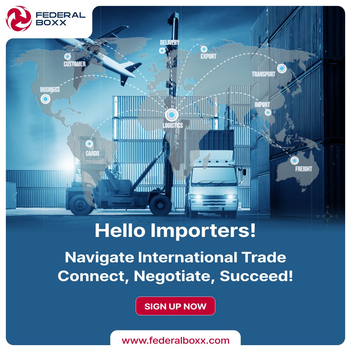 Hey Importers! Ready to navigate international trade like a pro? Connect, negotiate, and succeed with FederalBoxx! Sign up now to streamline your import process. #Importers #InternationalTrade #NegotiationSkills #BusinessSuccess