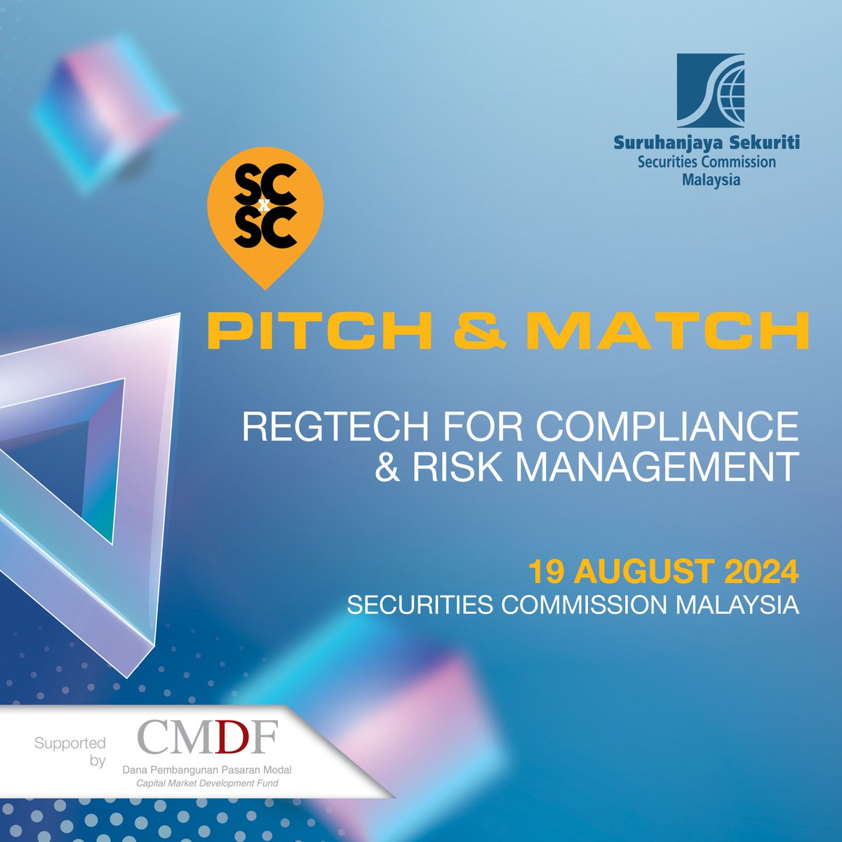 🚀 Attention all Regtech Solution Providers in Compliance & Risk Management for the Capital Market Sector!

Join us at SCxSC's Pitch & Match on 19 Aug 2024, to showcase your cutting-edge solutions to industry leaders eager to optimise processes and unlock data-driven insights.
