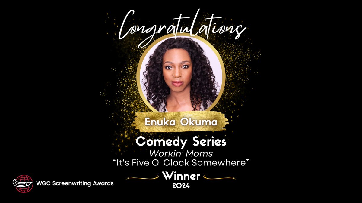 The winner of the #WGCAward for best COMEDY SERIES is Workin' Moms, “It's Five O' Clock Somewhere” written by Enuka Okuma (@enukaokumaofficial, @workinmoms)!