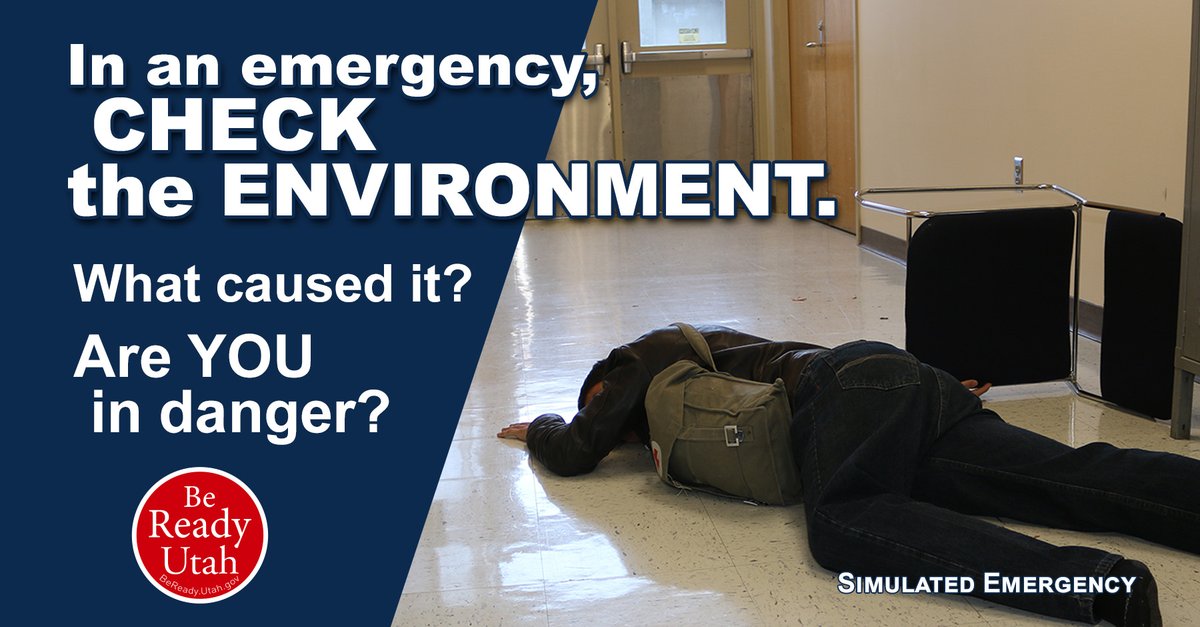 #Prepare to safely save a life: When you see an emergency first aid situation, remember Check, Call, Care. CHECK the ENVIRONMENT. Are there any dangers? HazMat? Active violence? #GetInvolved and learn about first aid from Be Ready Utah: ow.ly/X78Y30siwmf.