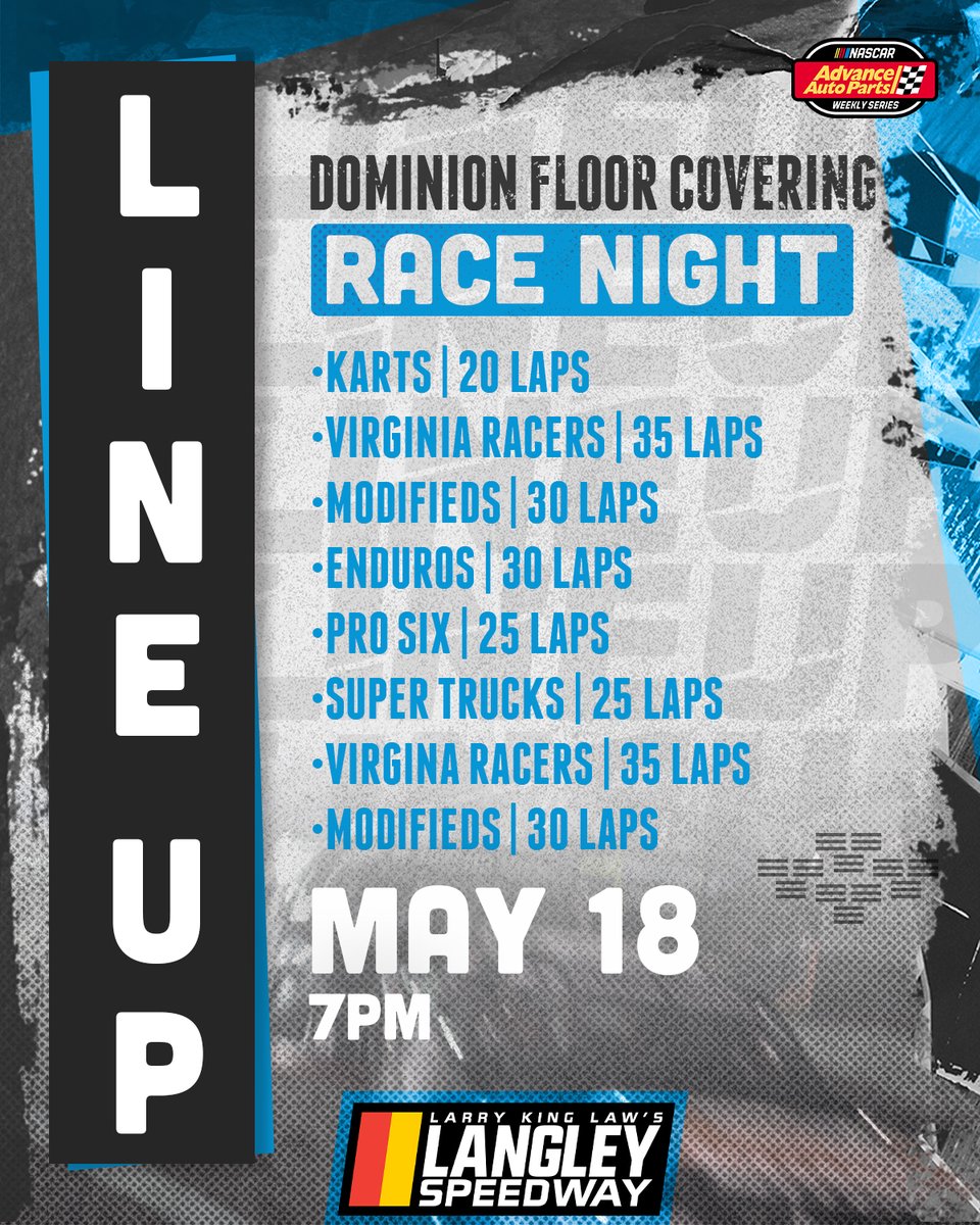 The line up for Dominion Floor Covering Race Night is set! @NASCARRegional | May 18 7pm