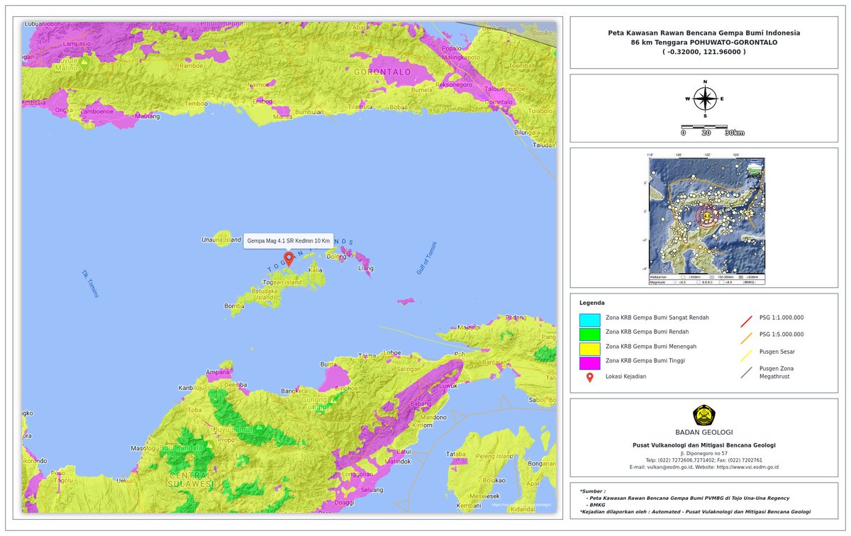 Terjadi #GempaBumi 86 km Tenggara POHUWATO-GORONTALO.kedlmn 10.0Km,Zona:Luar Zona Peta KRB Gempabumi.Cek Analisis Geologi Gempabumi Signifikan vsi.esdm.go.id Dibuat Secara Otomatis oleh #PVMBG #BadanGeologi Parameter gempa: BMKG