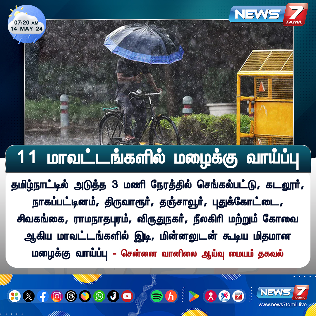 11 மாவட்டங்களில் மழைக்கு வாய்ப்பு 

news7tamil.live | #Rain | #RainAlert | #TNRains | #ChennaiRains | #TamilNadu | #News7Tamil | #News7TamilUpdates