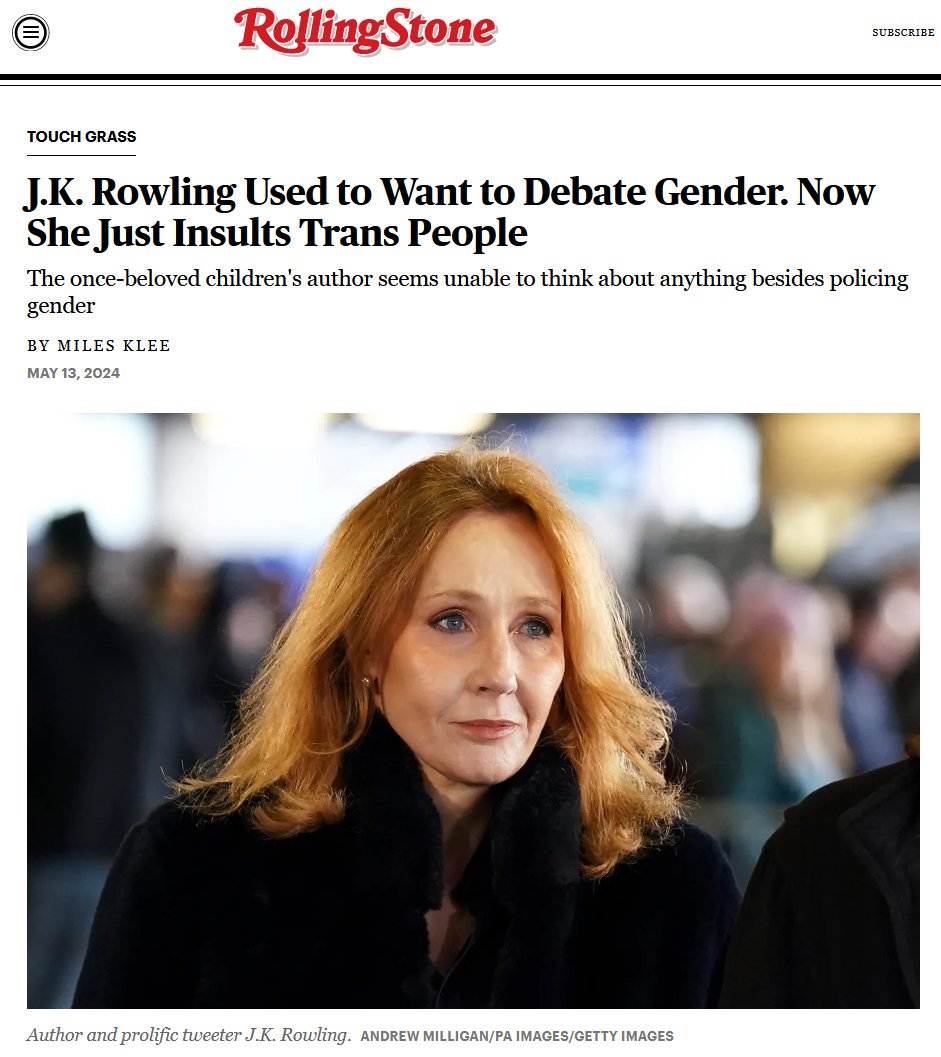 From @rollingstone: J.K. Rowling Used to Want to Debate Gender. Now She Just Insults Trans People

The once-beloved children's author seems unable to think about anything besides policing gender.