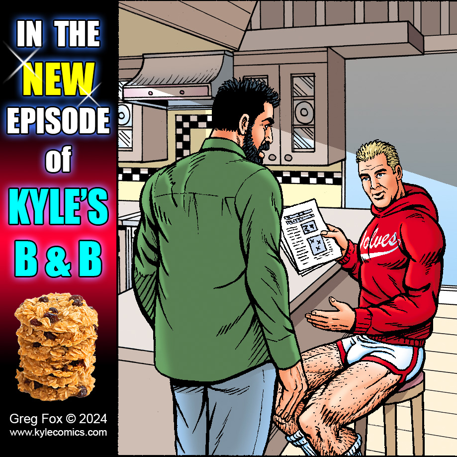 Sergei and the Coach have a late night chat in today's new episode of Kyle's B&B!!! 🍪 kylecomics.com 🍪#GregFox #kylesbnb #webcomic #gaycomics #lgbtqcomics #bara #lgbtqart #webcomics #indiecomics #webtoon #webcomicseries #gaycomicstrip #gaycomicstrips #gaycomic