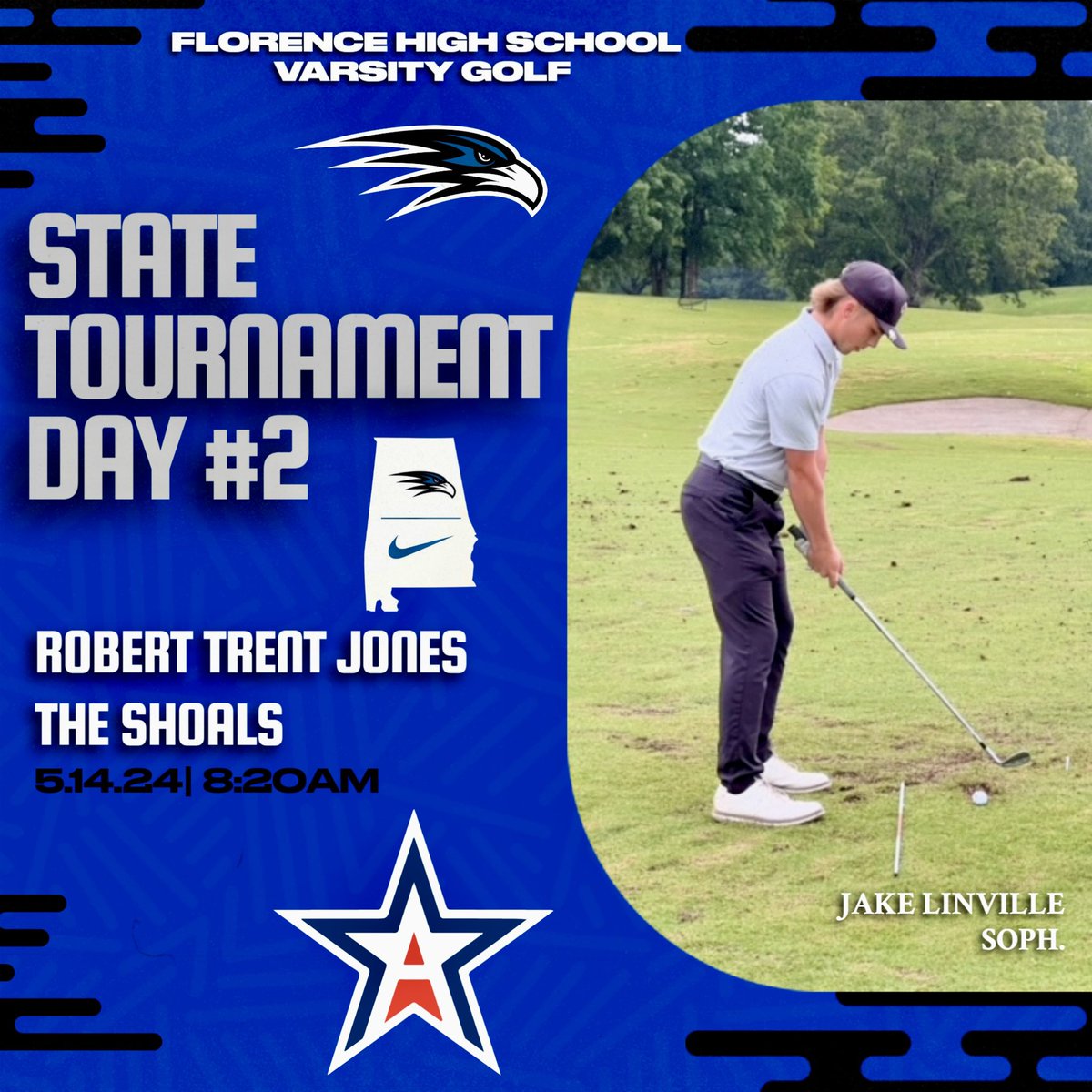 Florence High School Varsity Golf Team Member Sophomore Jake Linville finished Day #1 of the State Tournament at +2 sitting at 8th out of 25. Jake will tee off at 8:20AM tomorrow in Day #2. Go Falcons! 

#GoFalcons #WeAreFalcons #ourcity